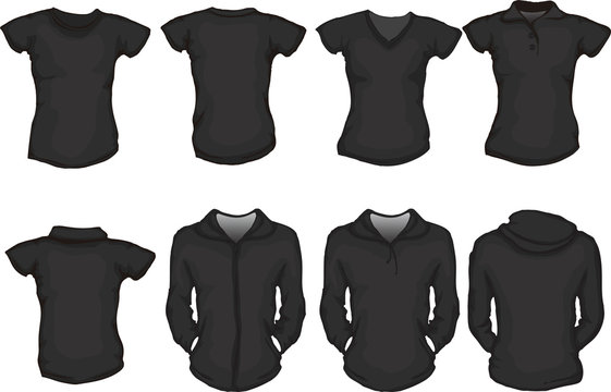 a set of female shirts template in black