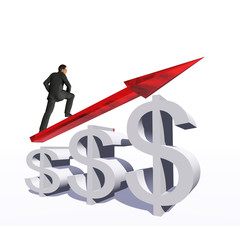 Conceptual 3D dollar symbol with red arrow pointing isolated