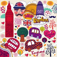 Afwasbaar Fotobehang Doodle Vector set Londen symbolen
