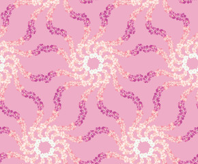 seamless pattern from tendril white, pink and purple flowers