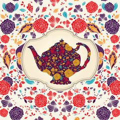Plakaty  Vector template with teapot
