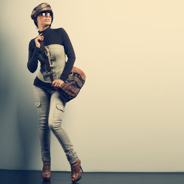 Fototapeta A photo of sexual beautiful girl is in fashion style