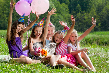 Fototapeta premium beautiful girls celebrate birthday outdoors