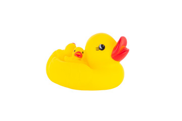 Yellow rubber duck with ducklings