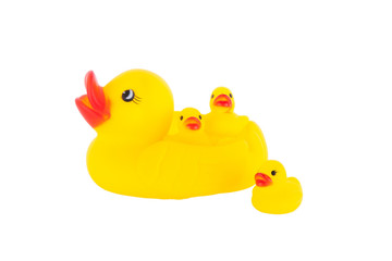 Yellow rubber duck with ducklings