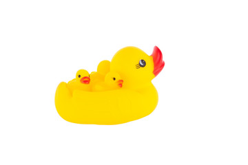 Yellow rubber duck with ducklings