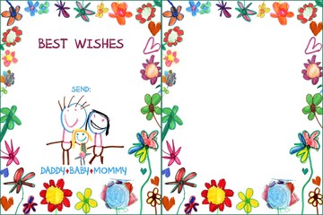 child greeting family card with flowers