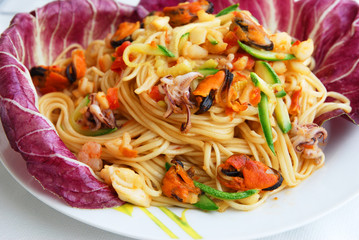 Spaghetti with fish sauce