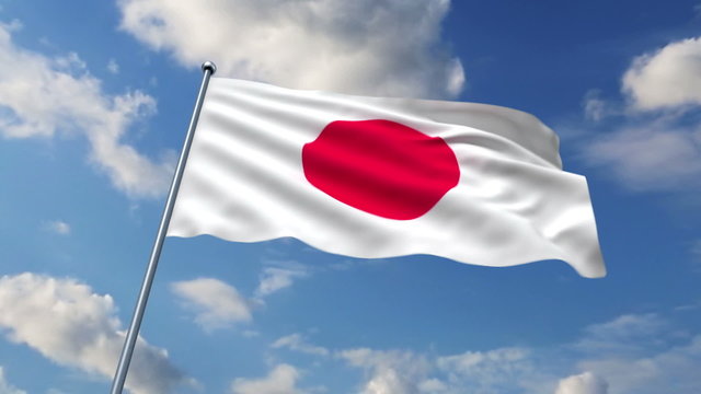 Japanese flag waving against  clouds background