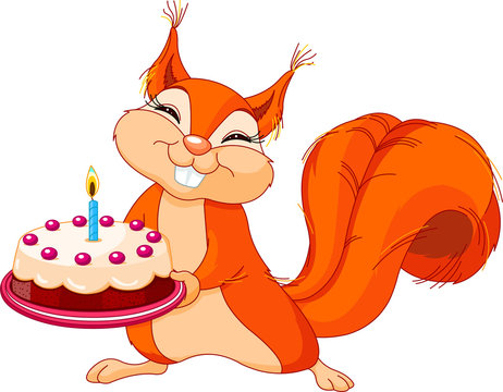 Squirrel holding cake