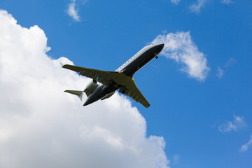 a small jet private jet comes in to land