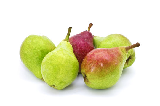 Set of fresh juicy pears on white background