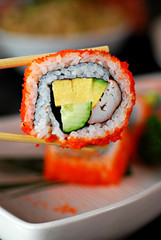 Sushi maki with chopsticks