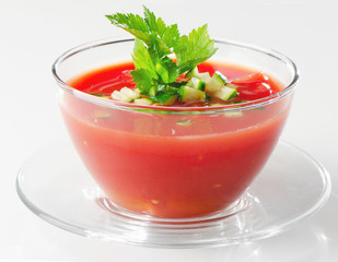 Cold Gazpacho soup in glass