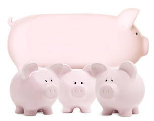 Momma piggy bank and three little piggy bank