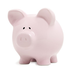 Pink piggy bank isolated on white
