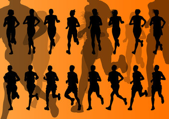 Marathon runners vector background
