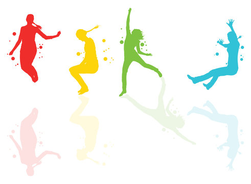 Dancing Girls With Colorful Spots And Splashes Vector Background
