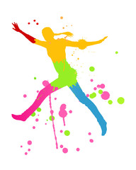 Fototapeta premium Colorful bright ink splashes and happy person vector background