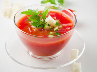 Cold Gazpacho soup in glass