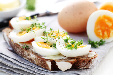 Wholesome Bread with Boiled Egg - obrazy, fototapety, plakaty
