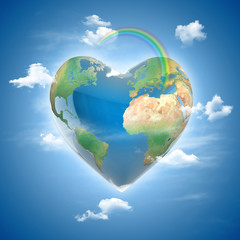Naklejka premium love planet 3d concept - heart shaped earth