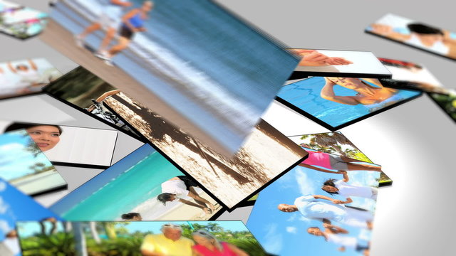 Montage 3D tablet  fitness images of families exercising