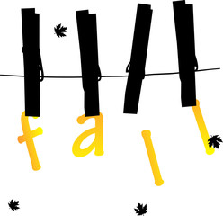 Autumn or fall cards hanging from on a rope with clothespins,