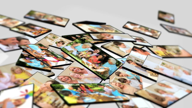 Montage 3D tablet of families using technology in the home