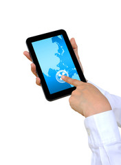 hand pushing Asia Continent on a touch screen interface
