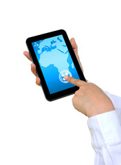 hand pushing Africa Continent on a touch screen interface