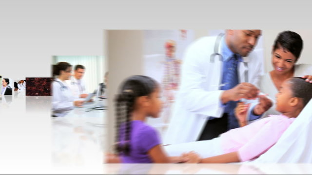 Montage 3D fly through medical consultants and patients