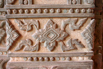 Carving on post around Phra Kaew Pavilion, Vientiane