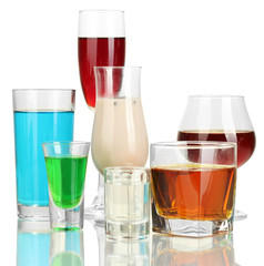 a variety of alcoholic drinks isolated on white