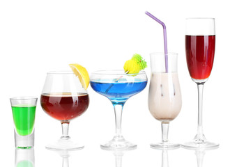 a variety of alcoholic drinks isolated on white