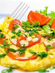 Omelet with tomatoes and green onions