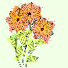 Flowers illustration with paint drops