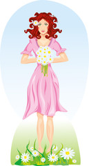 Fototapeta na wymiar Beautiful healthy woman with daisies flowers