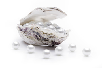 Fototapeta na wymiar Pearl in an oyster