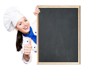 Köchin mit Kreidetafel