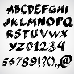 Vector grunge alphabet with letters, numbers and symbols.