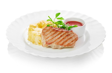 Grilled meat with trimmings
