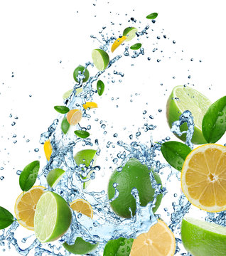 Fresh citruses in water splash