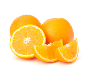 Sliced orange fruit segments  isolated on white background
