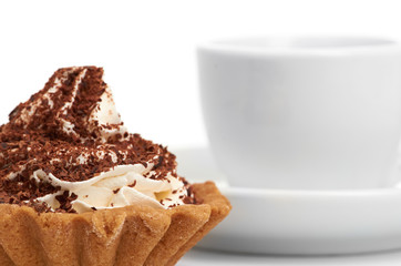 chocolate cake with a cup of coffee