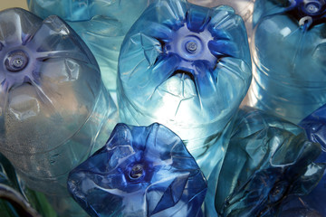 blue plastic bottles