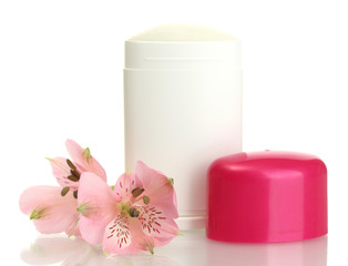 deodorant with flowers isolated on white