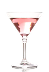 Red cocktail in martini glass isolated on white