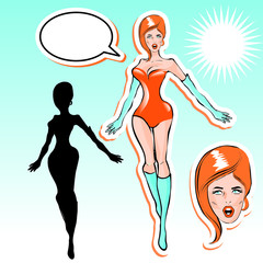 Super woman stickers collection in popart comics style Love peop