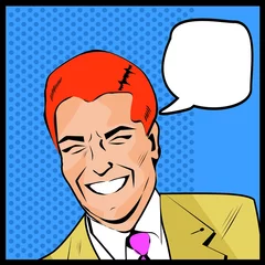 Abwaschbare Fototapete Comics Pop Art Man - Punkt- und Farbschichten glücklicher Geschäftsmann im Gespräch
